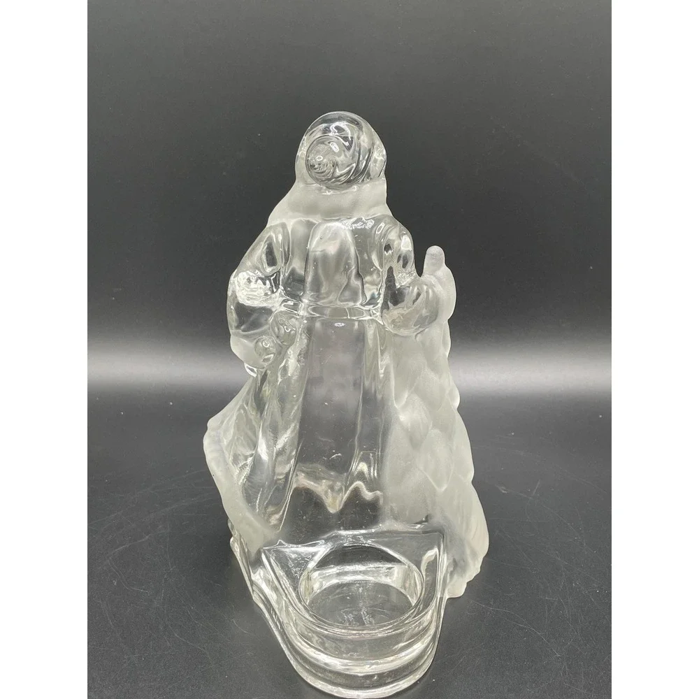 Vintage Frosted Clear Glass Santa Candle Votive Holder